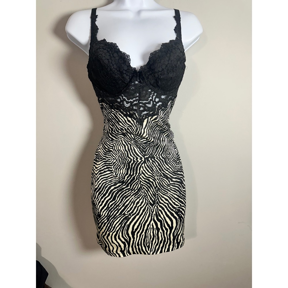 Victoria's Secret Vintage Zebra Print Lace Underwire Bodycon Mini Dress 36C